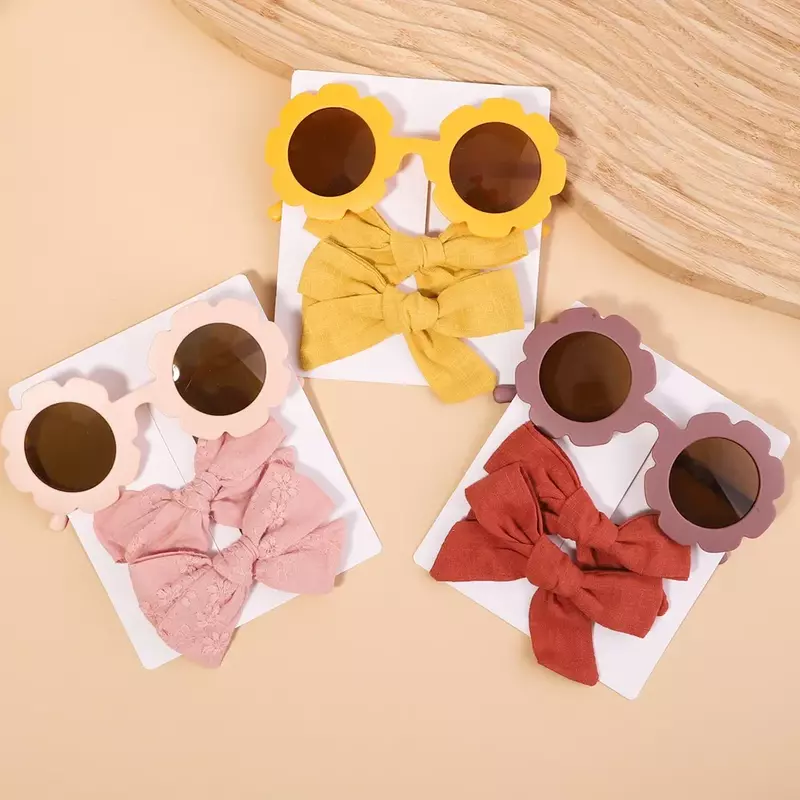 2/3 pz/set cotone fiocchi fermagli per capelli occhiali da sole per bambini ragazze carino Vintage occhiali da sole fiore Cool copricapo accessori per capelli regali