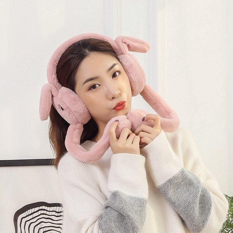 Jumping Earmuffs Rabbit Moving Ears Airbag Hat Warm Funny Toy Cap Plush Toy Headphones Children Christmas Gift For Children