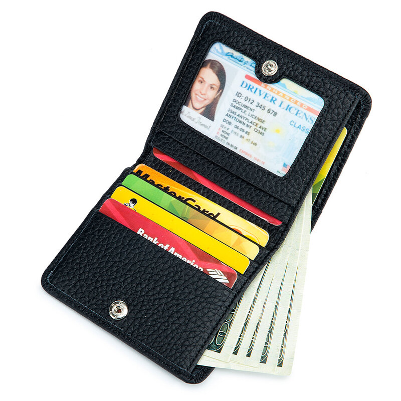 Couro genuíno RFID Slim Carteiras de bolso para mulheres, ID, banco de crédito, titular do cartão, couro Coin Purse, luxo Clutch Bags