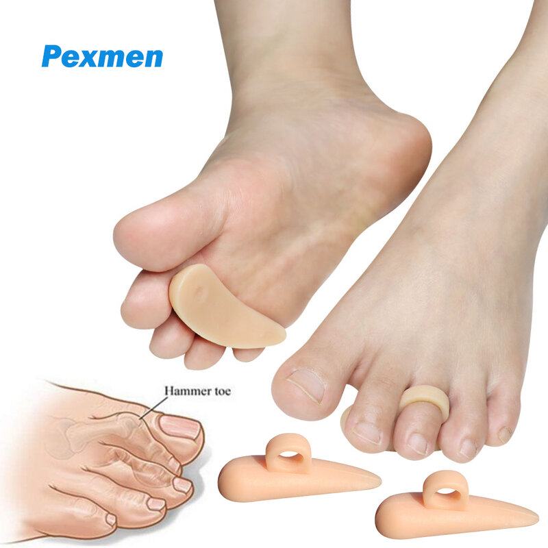Pexmen 2/4Pcs Gel Hammer Toe Straightener Hammertoe Crest Cushions  for Curled Curved Crooked Overlapping Claw and Mallet Toes