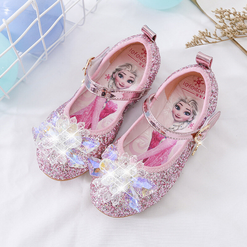 Sepatu Kristal Putri Disney Sepatu Tunggal Anak Perempuan Baru Sepatu Berlian Buatan Frozen Aisha Sophia Sepatu Pesta Pertunjukan UKURAN 22-36