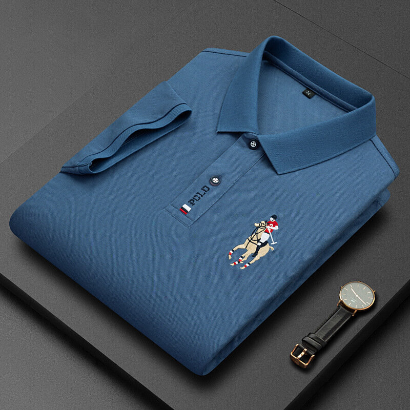 Camisa polo bordada para homens, blusa respirável, camisa casual de negócios de alta qualidade, nova marca, M a 4XL, 2022