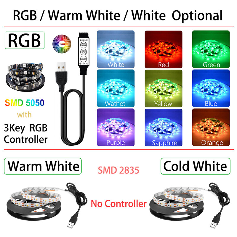NOWYEY LED 조광기 USB 블루투스 음악 컨트롤러, DC 5V SMD 5050 스트립용, 3 색 조광 어댑터 포함