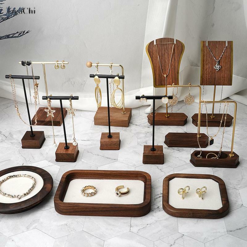 Bandeja de joyería de madera maciza, accesorios de exhibición de anillos y pulseras, organizador de joyas, soporte de exhibición de estuche de collar, conjunto de joyas