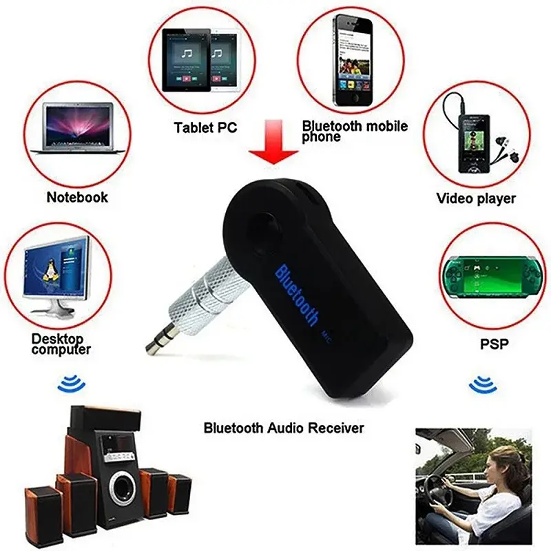 무선 블루투스 5.0 리시버 어댑터, 자동차 음악 오디오 Aux A2dp 헤드폰 수신기, 핸즈프리, 2 in 1, 3.5mm 잭