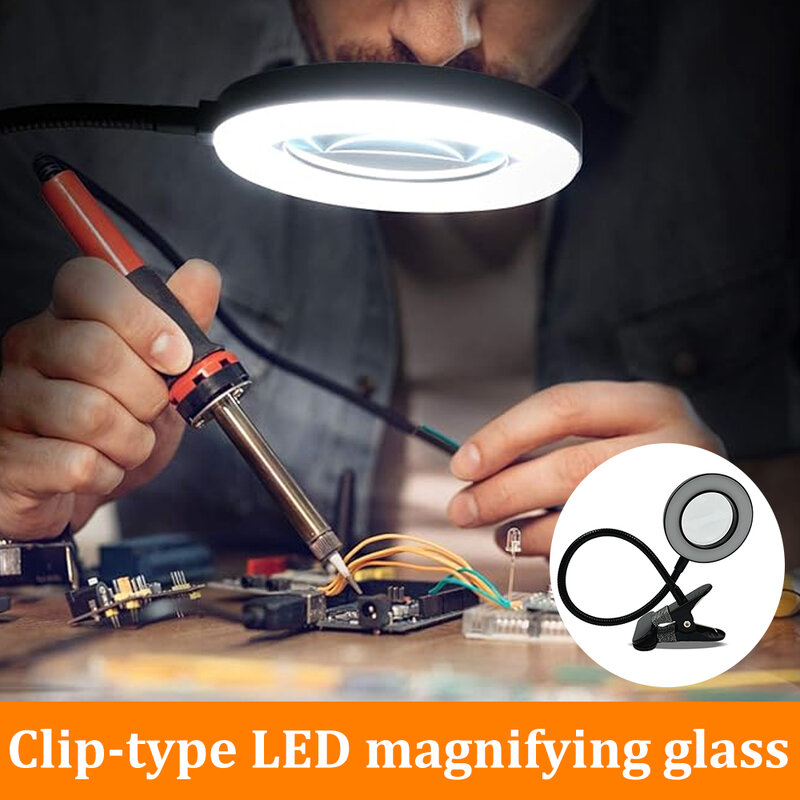 Clip-Type LED lupa, prego beleza luz, USB luz fria, equipamento antiderrapante, braçadeira de vidro, portátil Desk Lamp