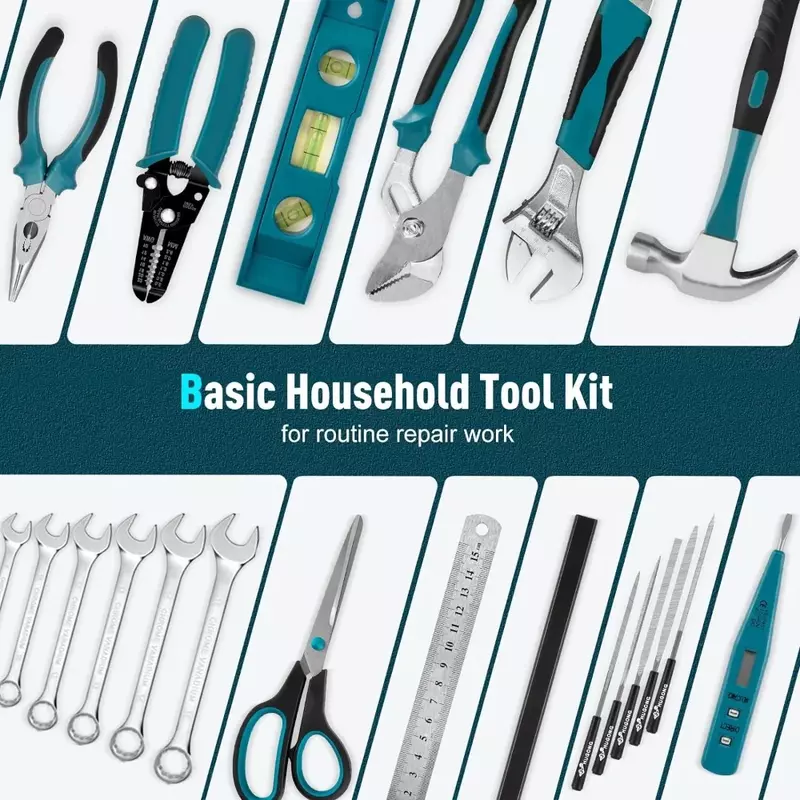 Kit d'outils de réparation domestique et automatique, boîte à outils de base générale à la main, mallette de rangement avec MELProtable, InPorter, ino 9 pièces