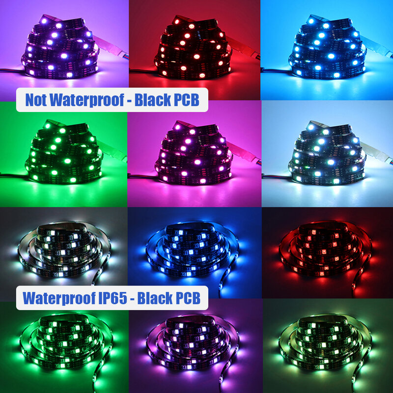 Tira de luces LED RGB 5050 de 5v, cinta Flexible impermeable, 50cm, 1m, 2m, 3m, 4m, 5m, con enchufe de 4 pines, PCB Blanco/Negro, decoración del hogar