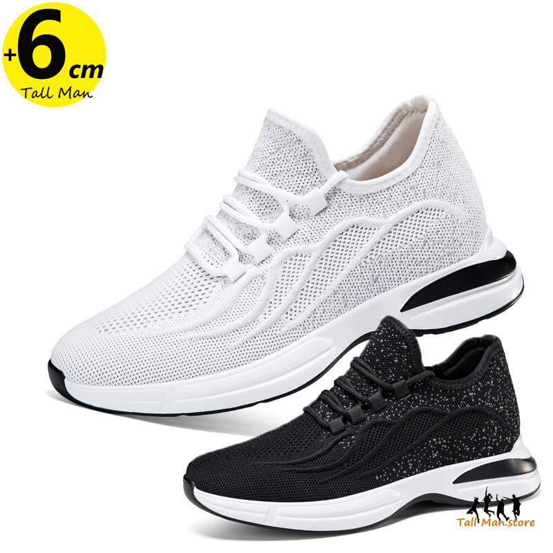 Witte Veter Sneakers Heren Hoogte Verhoging Inlegzolen 6Cm Verstelbare Liften Casual Schoenen Mode