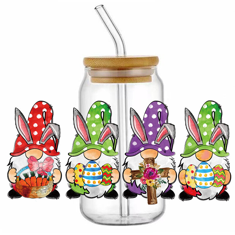 Оптовая продажа, Пасхальный кролик 3D UV DTF, украшение для чашки, 16 унций, УФ, пасхальный стакан, стеклянные наклейки для христианских праздников