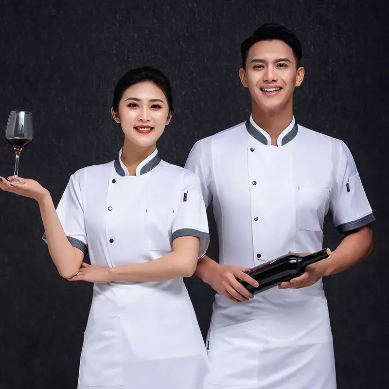 Kuchnia Unisex mundur czarny oddychająca koszulka biały z krótkim rękawem Cook Hotel food service clother kurtka piekarnicza