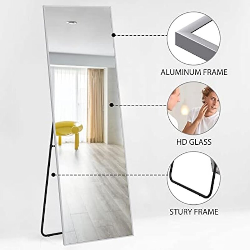 Espejo de longitud completa para colgar o apoyarse en la pared, soporte grande para espejo de pie