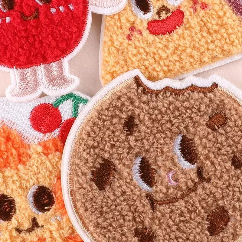 Hot Selling Towel Embroidery Patches DIY Biscuits Pizza French Fries Stickers Self-Adhesive Badges Cloth Bag Fabric Accessories