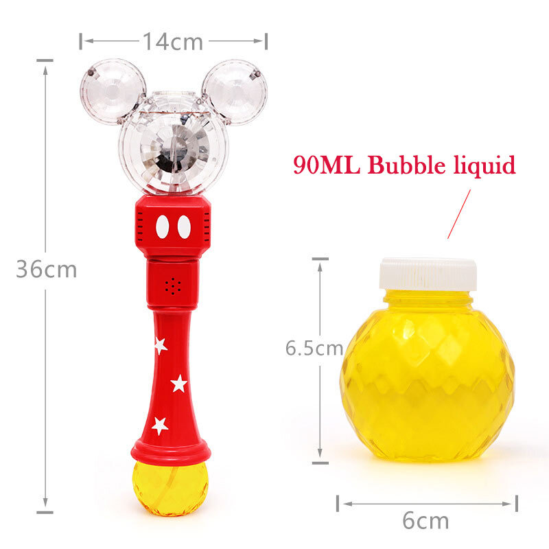 Máquina de burbujas eléctrica de ratón de dibujos animados para niños, palo de burbujas de jabón automático con luz LED, juguetes de fiesta al aire libre, regalos para niños