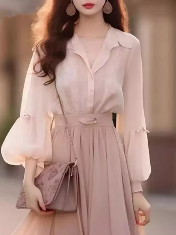 Nuovi abiti a maniche lunghe in tinta unita elegante abito da strada in due pezzi alla moda francese Chic da donna alla moda