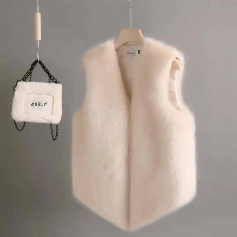 Chaleco de piel para mujer, corta de ropa de abrigo de chaleco de imitación piel de conejo, chaqueta de felpa cálida a la moda para otoño e invierno, novedad de 2022