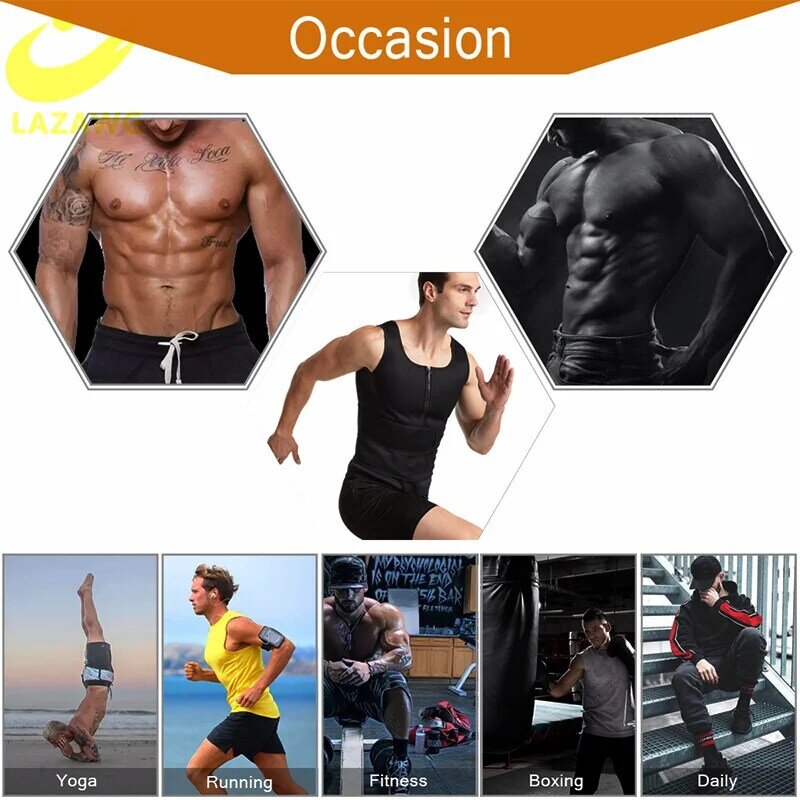 LAZAWG Mens Body Shaper  Sauna Suit Sweat Vest Slimming  Waist Trainer Weight Loss Shirt Fat Burner Workout Tank Tops Shapewear