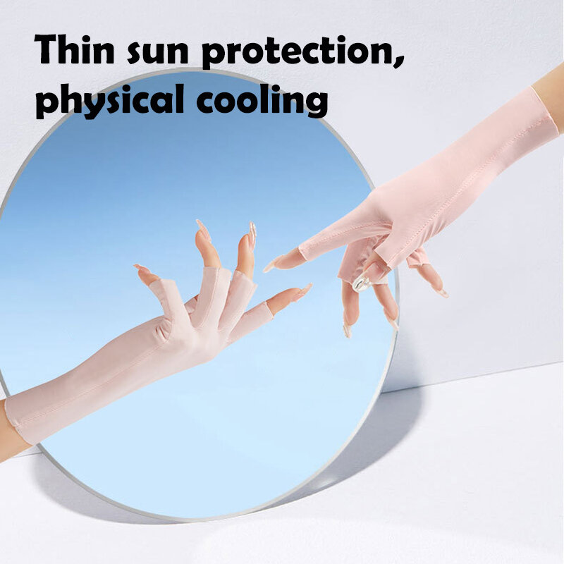 Verão gelo seda metade dos dedos luvas, Anti radiação UV proteção luvas, Mitten Fino Fingerless, Outdoor Driving Sunscreen Mittens