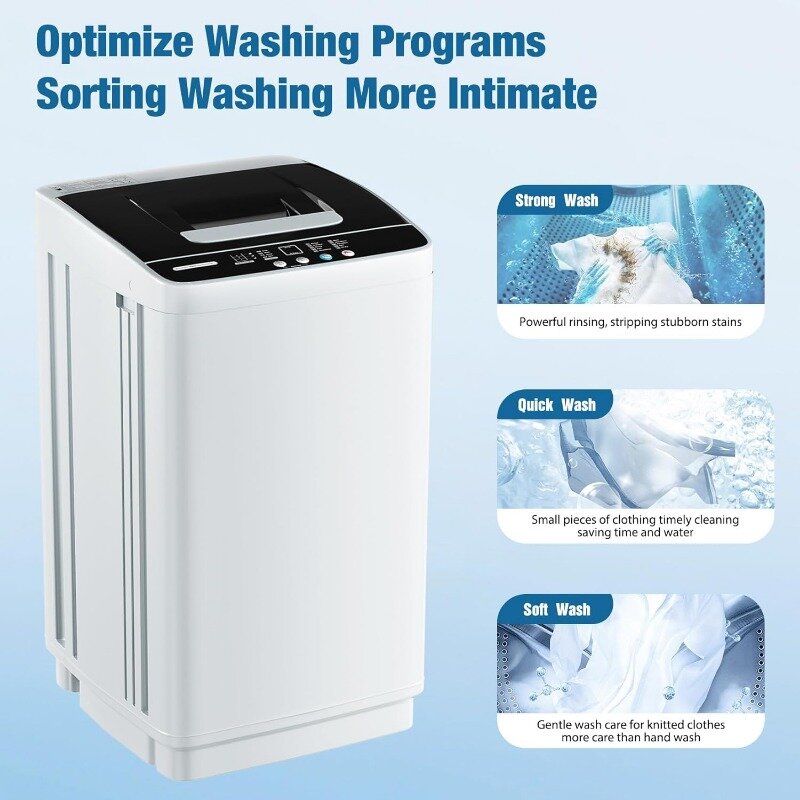 Full Automatic Washing Machine,0.95 Cu.ft Compact Laundary Washer,10 Programs 3 Water Levels w/ LED Display&Child Lock,Portable