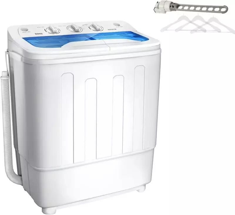 Portable Twin Tub 18lbs Washing Machine with Drying Rack, 11lbs Washer Mini Compact Laundry Machine with 7lbs Spinner