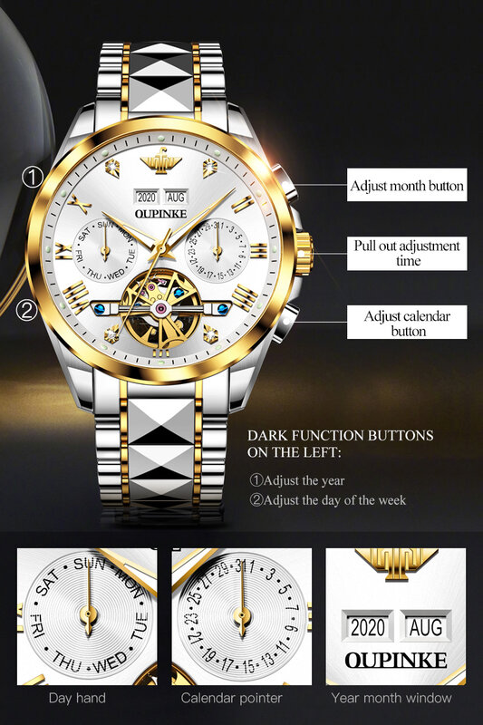 OUPINKE-Reloj de pulsera con espejo de zafiro para pareja, cronógrafo mecánico automático, Tourbillon, Original, lujo