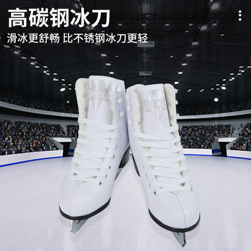 Sepatu seluncur tokoh es kulit asli, Sepatu seluncur profesional tebal termal hangat dengan pisau es untuk anak-anak dewasa remaja