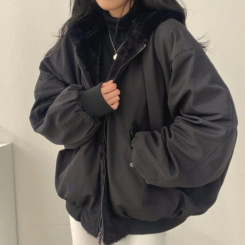 Свободная флисовая утепленная двухсторонняя одежда из овечьей шерсти Женская куртка Корейская Повседневная темпераментная осенне-зимняя подкладка