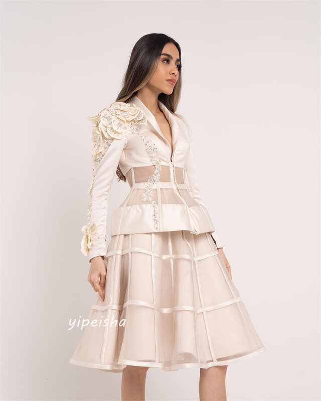 Платье для выпускного вечера из Саудовской Аравии, атласное платье А-силуэта с V-образным вырезом на заказ, Платье До Колена es