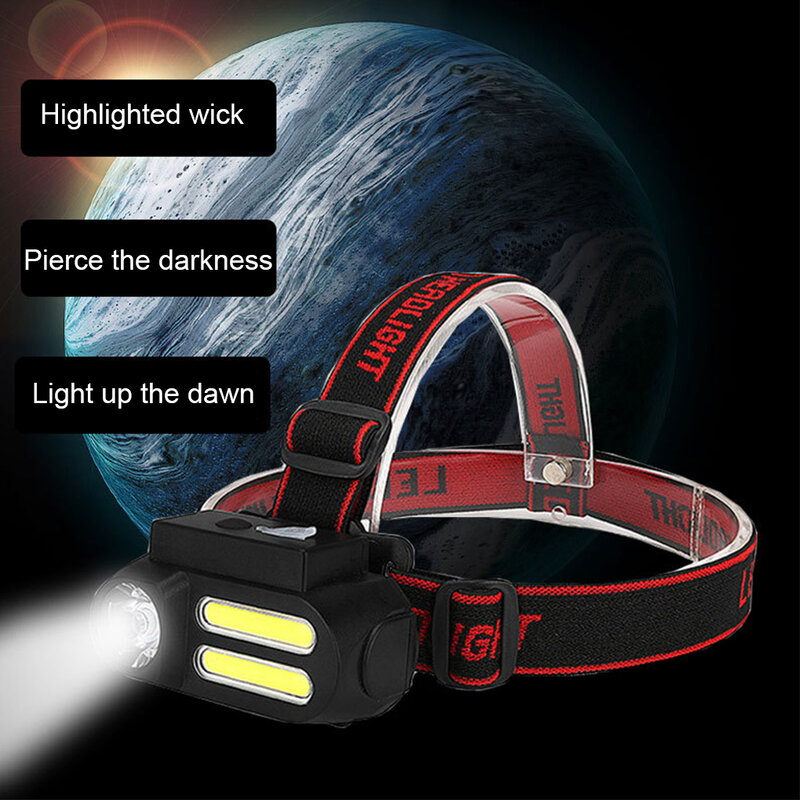 COB Headlamp Work Light Button Switch Flashlight with Elasticity Head Band for Hiking Traveling Cycling