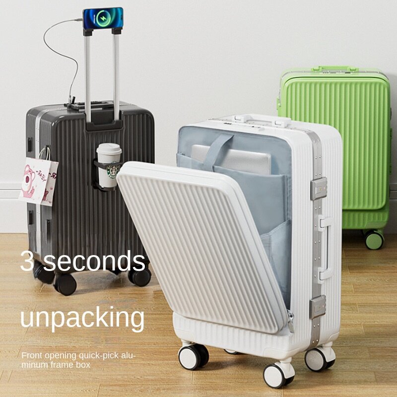 スーツケース 軽量多機能充電トラベルケース,20インチホイール付きスーツケース,フロントケース,パスワード付きスーツケース