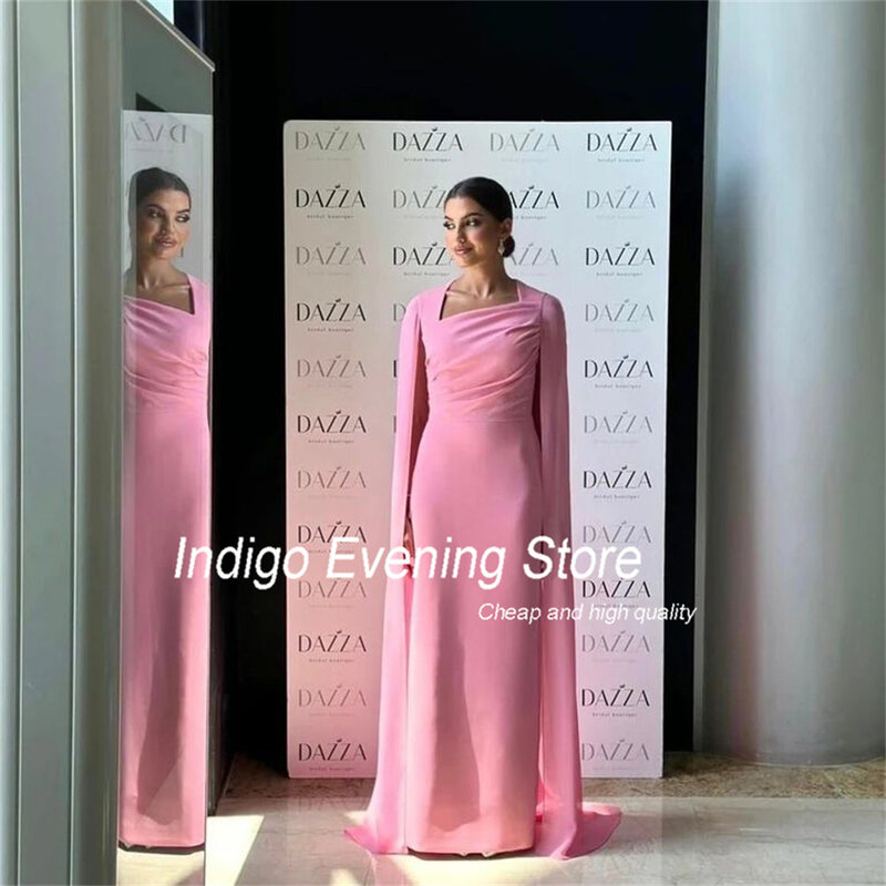 Indaco Prom Dresses 2024 Mermaid Square Collar pieghe Satin Floor-Length eleganti abiti da sera per le donne Sweep Train muslimah sera