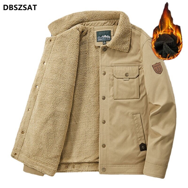 メンズラムファーライニングコールドジャケット、ショート冬パーカー、ラペルジャケット、ぬいぐるみと厚手の毛皮の裏地付きコート