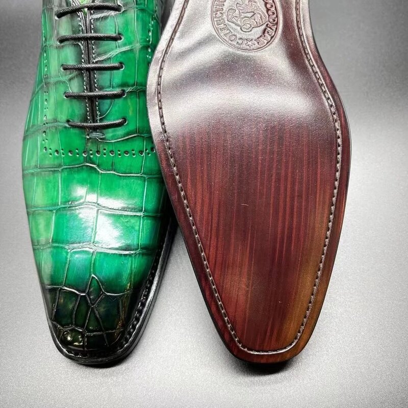 KEXIMA-sola de couro com renda para homens, sapato endro verde masculino, moda francesa, cor da primavera