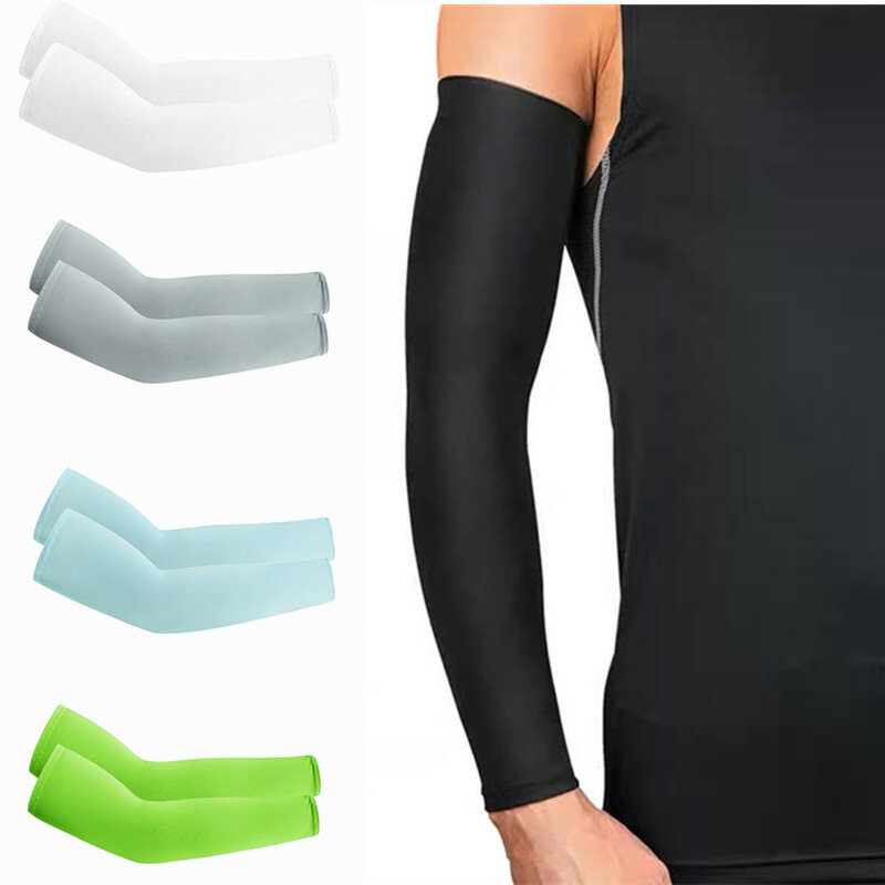 Manga elástica solar de proteção UV para homens e mulheres, resfriamento esportivo, mangas de braço de seda de gelo, cobertura manual, aquecedores de braço de ciclismo e corrida