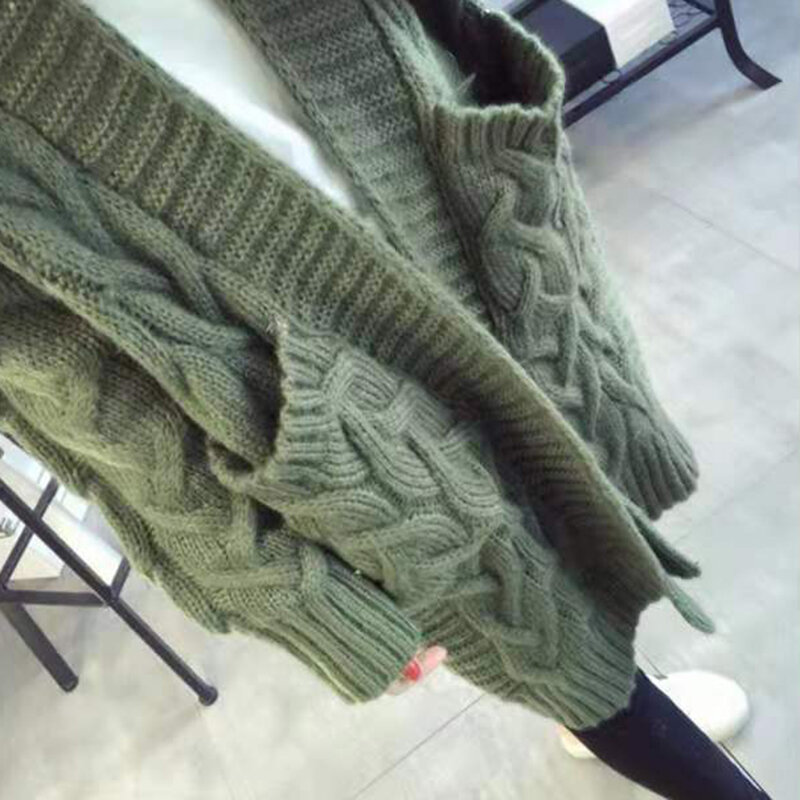 Jesienno-zimowy długie kardigany damski sweter na co dzień ze ściegiem dzianinowe swetry kieszeniami typu Femme kardigan