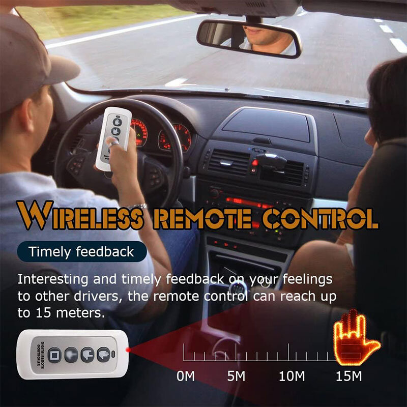 Carro dedo médio LED Light com controle remoto, Sinal da janela traseira, Road Trip, Gadgets engraçados, Diversão Universal, Acessórios do carro