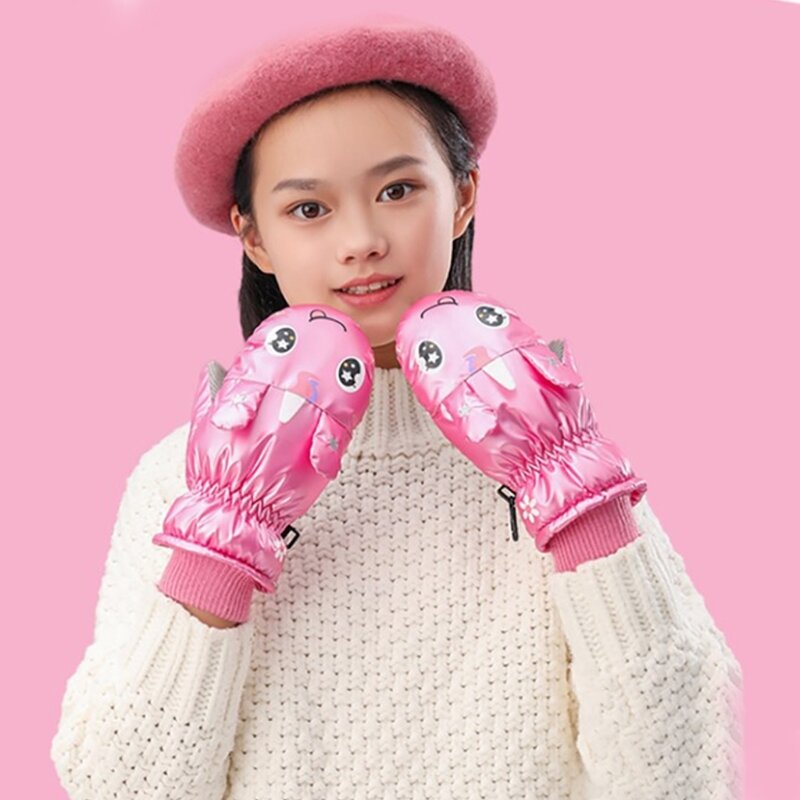 Winter PU Leather Fleece Lining Warm Children's Ski Gloves Non-slip Waterproof Windproof Outdoor Sports Gloves Baby Mittens
