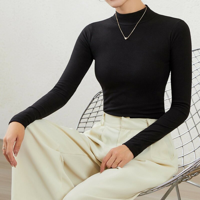 Women's Solid Color Slimming Spring Thin Style Pullover Top Costume Casual Comfortable Slim Fit Basic Tops Stand Up Collar 2024