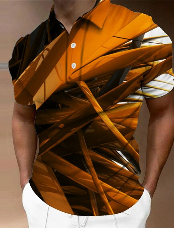 Men's Polo Shirt Golf Shirt Graphic Prints Geometry Turndown Outdoor Street Short Sleeves Button-Down Print Mesh Fabric Clothing