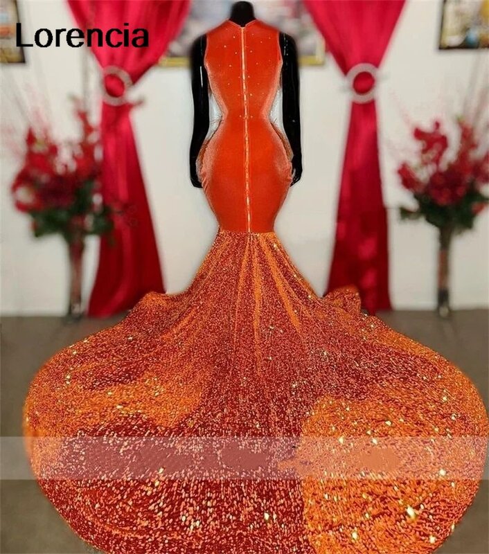 Gaun Prom putri duyung payet oranye lorensia untuk anak perempuan hitam 2024 gaun pesta Formal Afrika kristal manik-manik Vestidos De Festa YPD72