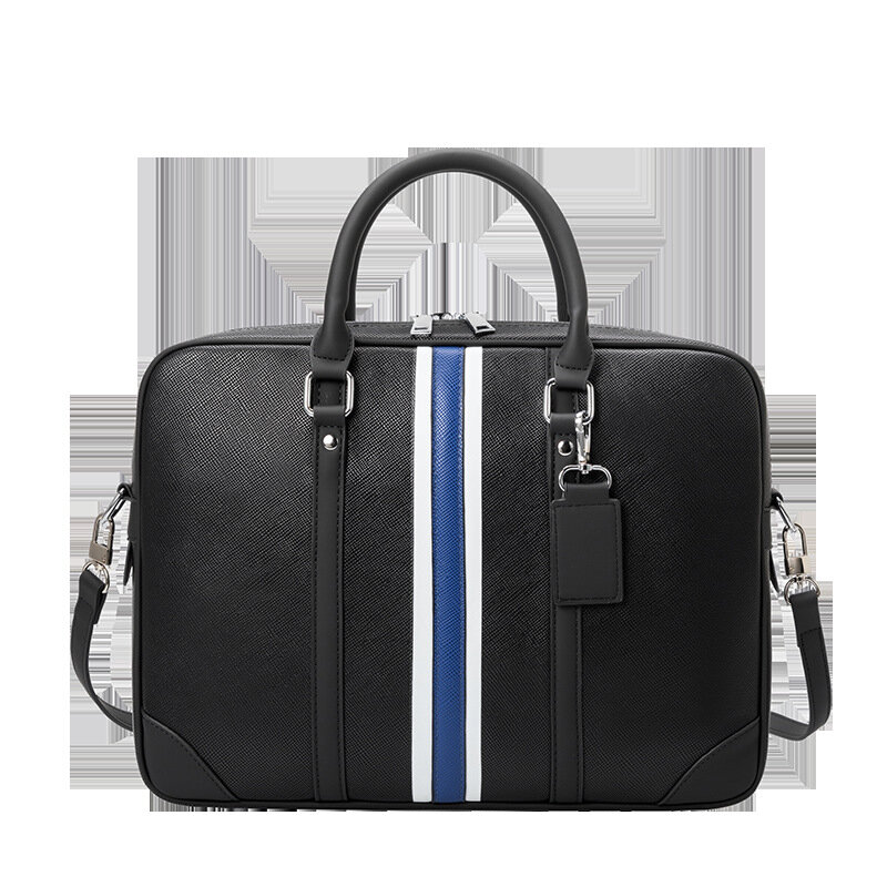 New Arrive Striped Design High Quality Leather Men's Laptop Handbag Casual Male Office 13/14 Inch Business Briefcases