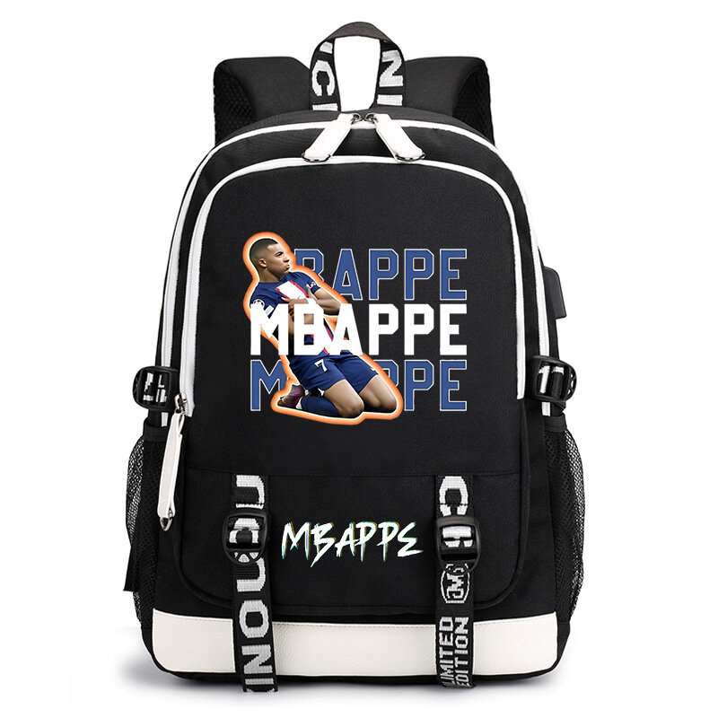 Mbappe plecak studencki z nadrukiem avatar, tornister dziecięcy USB, codzienna torba podróżna na zewnątrz