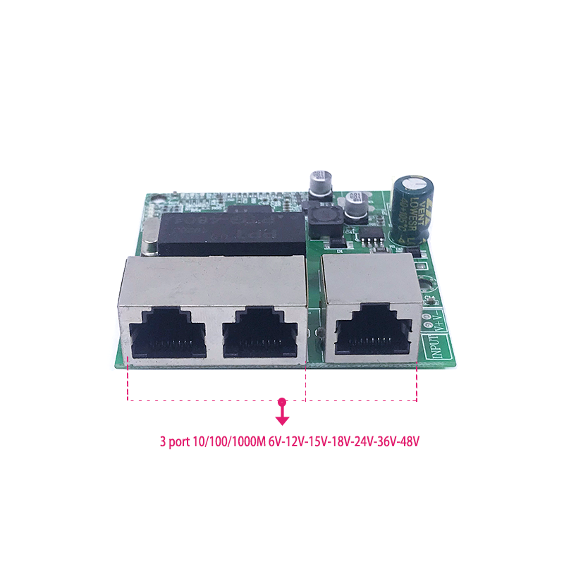 3-port Gigabit switch module is widely used in LED line 3 port 10/100/1000mport mini switch module PCBA