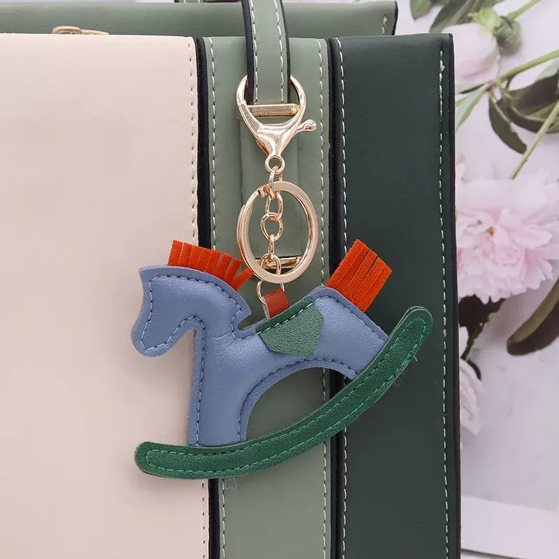 2024 Fashion Horse Keychain Colorful Leather Wings Animal Pendant Keychain for Men Women