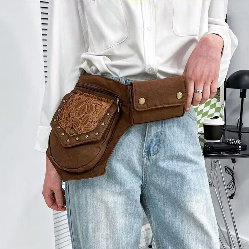 Polyester Stylish Rivet Steampunk Utility Hip Belt Bag Waist Pack Waist Bag Wallet Pocket Boho Purse for women