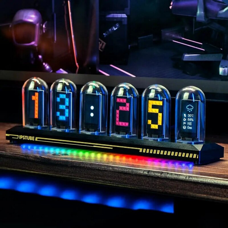 DIY LED Nixie Tube Clock RGB IPS Color Screen Digital Clock Glows WIFI Analog Clocks For Esports Game Desktop Decor Gift Idea
