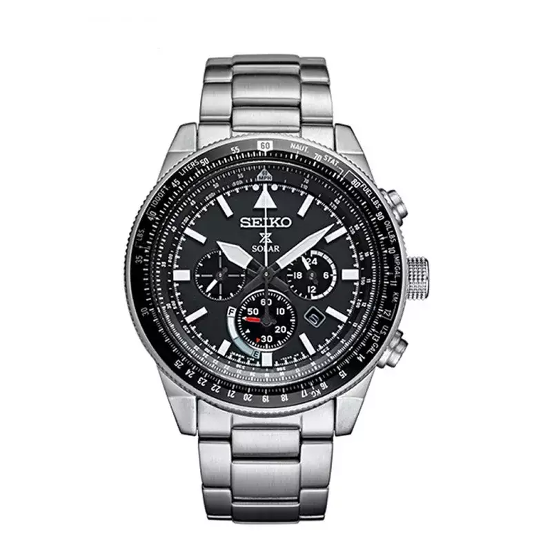 Luxury Seiko Men's Watch Fashion Stainless Steel Multifunction Chronograph Three Eyes 6 Hands Top Leather Quartz Watch Clock