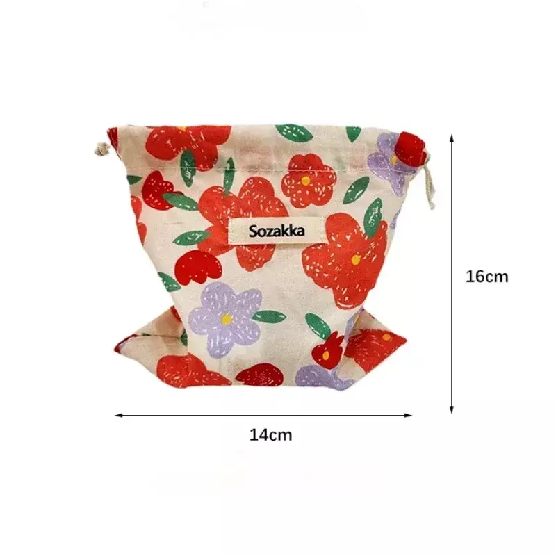 TOUB036 Lipstick Toiletry Makeup Organizer Small Cotton Fabric Floral Drawstring Bags Coin Pocket Bags