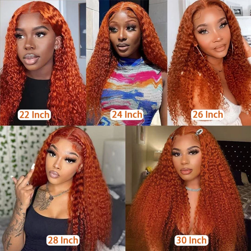 30 inci oranye jahe gelombang dalam renda rambut manusia Frontal Wig Brasil 13x6 HD renda depan 350 # warna Wig keriting untuk pilihan wanita
