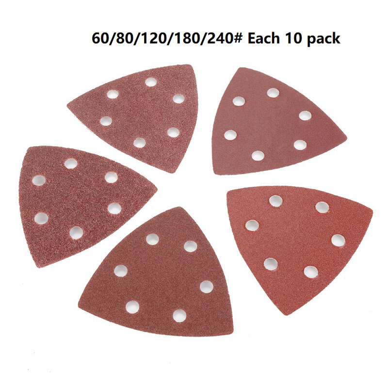 90mm Home Self Sticky Triangular Sandpaper Set 6 Holes Polishing Sanding Pad Pack Hook Loop Cutting Quick Loading Abrasive